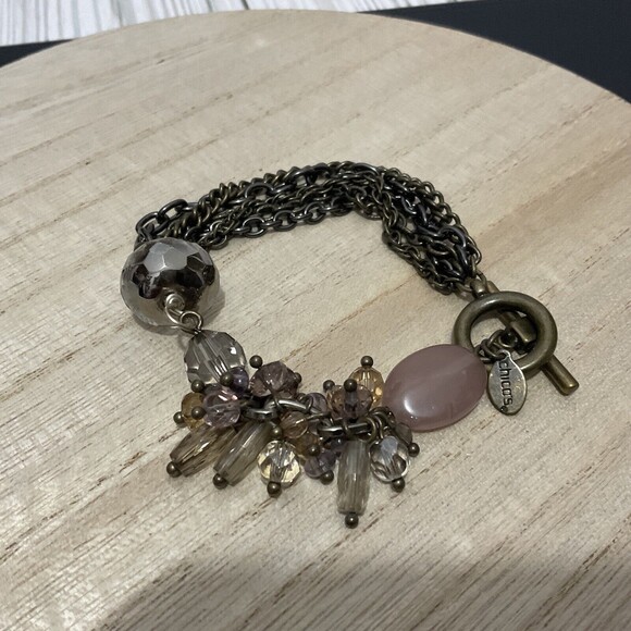 Chico’s Antiqued 5 strand Bracelet With Multicolored Bead Dangles Toggle - Picture 10 of 11